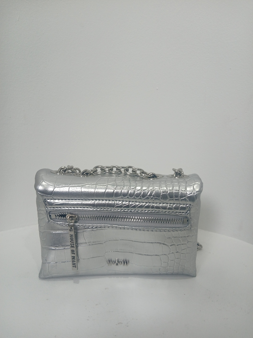 HOUSE OF WANT Silver Croc-Embossed Chain Shoulder Bag -